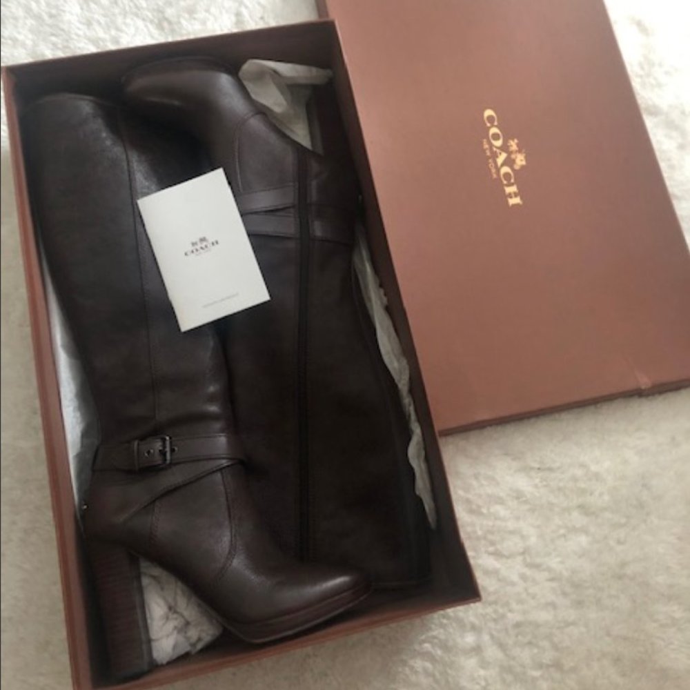 Coach Brown leather tall heeled boots size 7.5